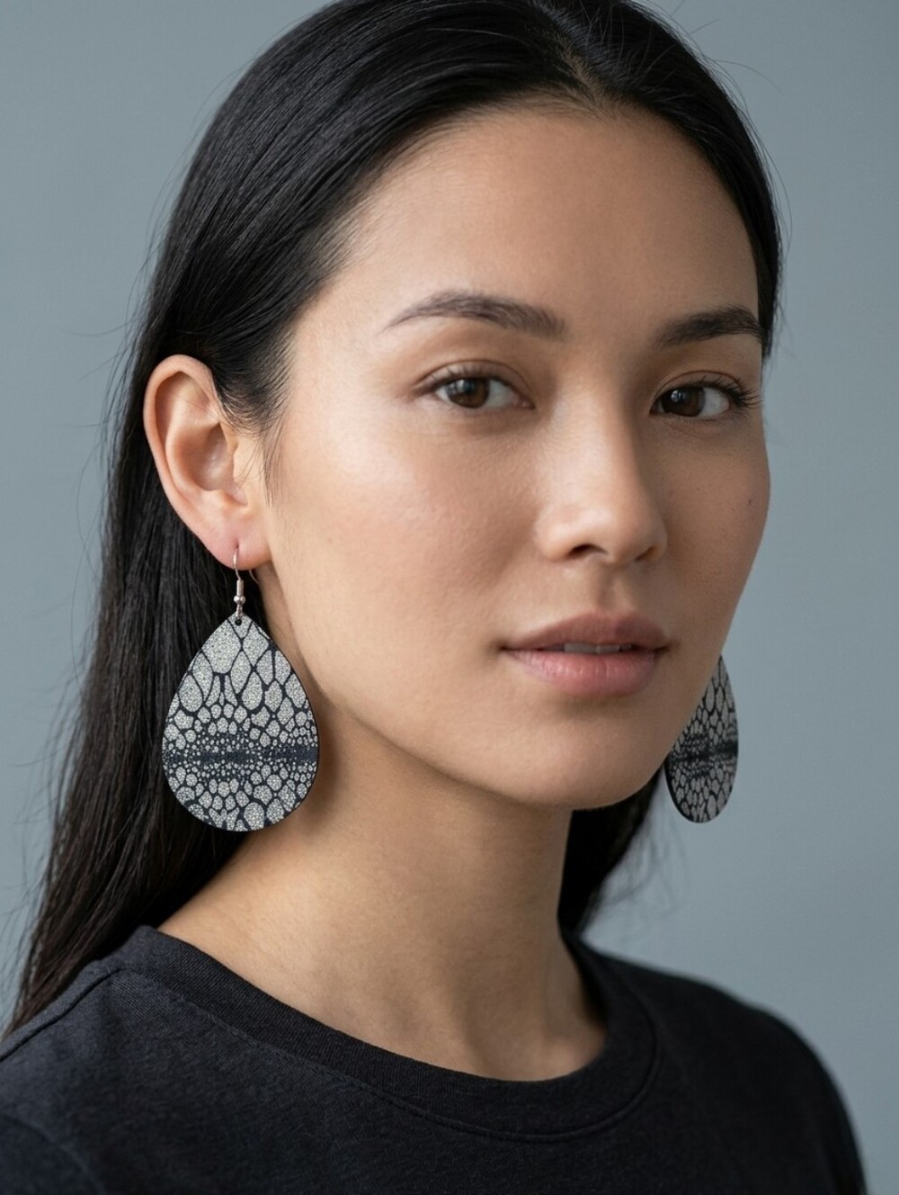 Large Silver teardrop laser earrings
